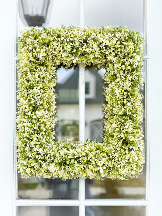 Cream And Green Boxwood Rectangle Wreath