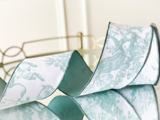 Celadon Reversible Toile Ribbon