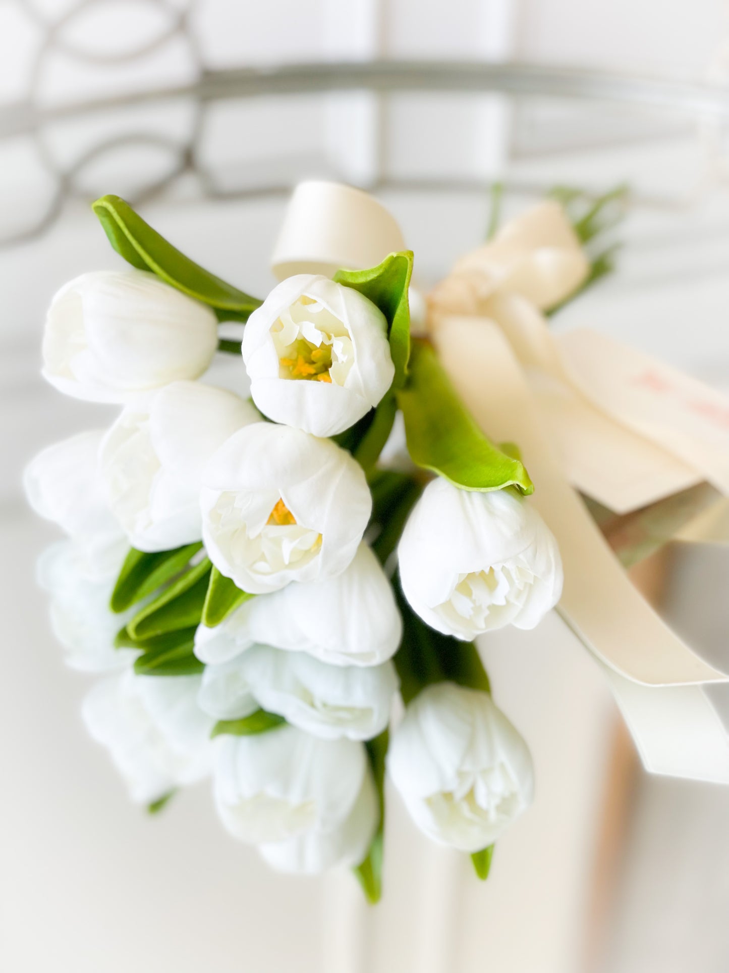 White Tulip Bundle With Satin Bow And Dance Card