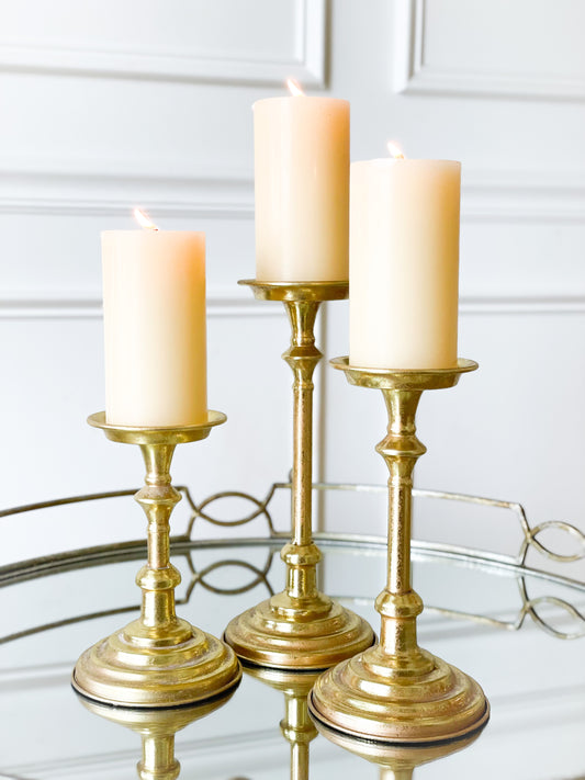 Set Of 3 Gold Leaf Candle Holders