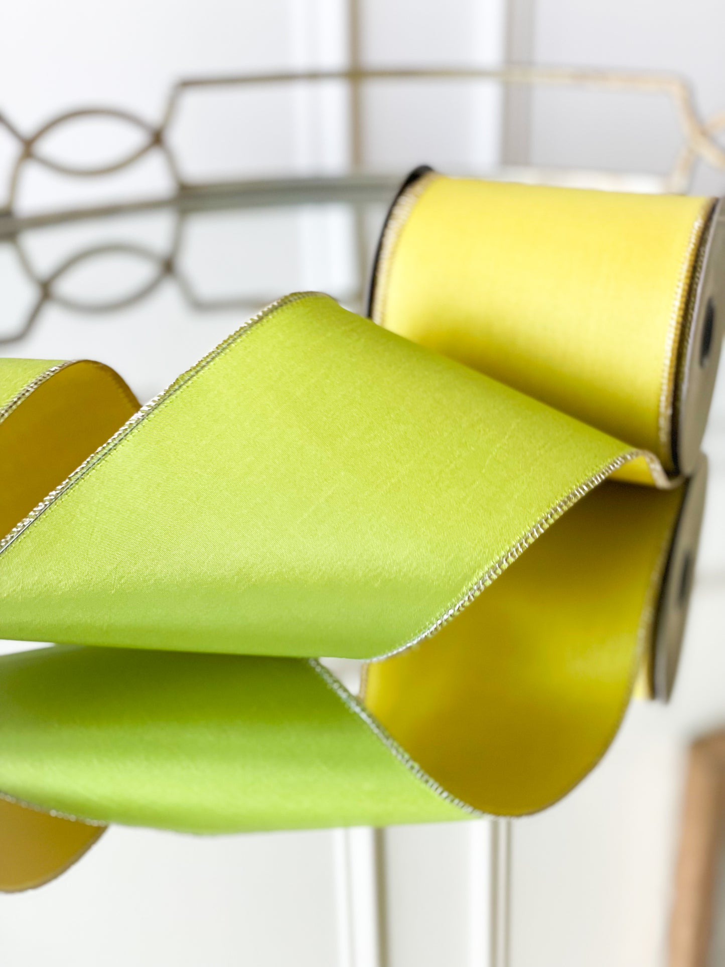 Neon Yellow/Lime Reversible Taffeta Ribbon