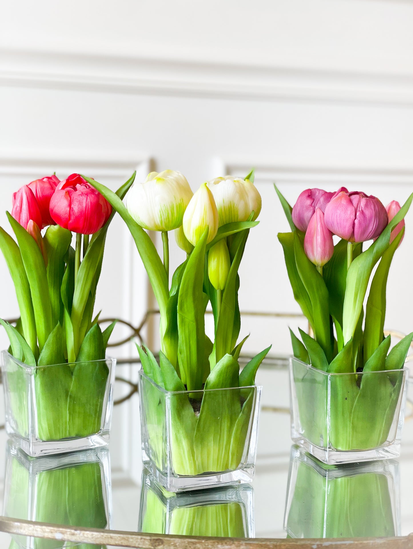 Pink Tulips In A Glass Vase