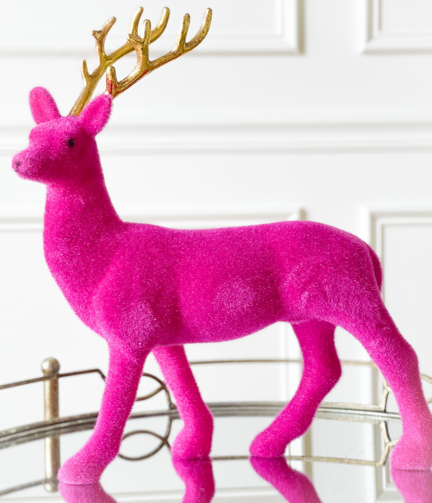 Colorful Flocked Deer With Gold Antlers