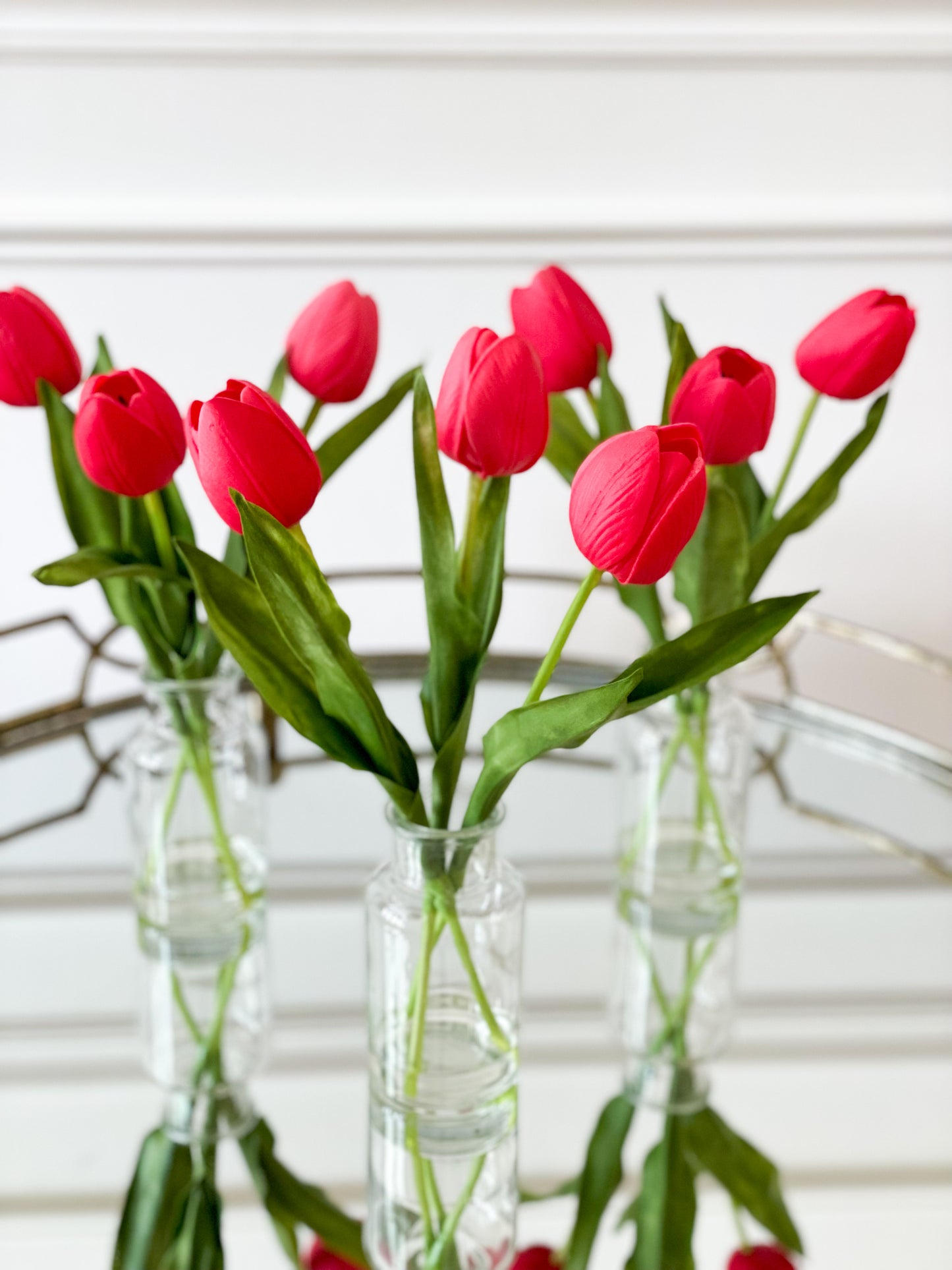 Red Tulip In Glass Vase