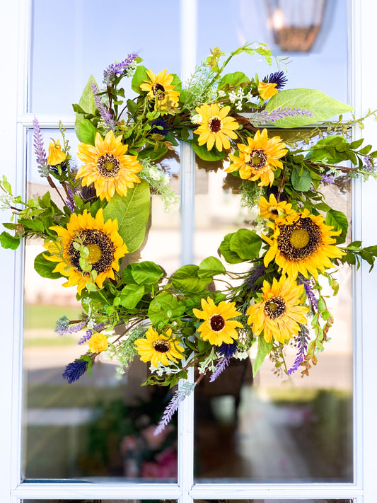 Sunflower and Lavender Thistle Wreath
