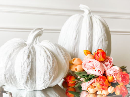 Set Of Two White Glitter Pumpkins