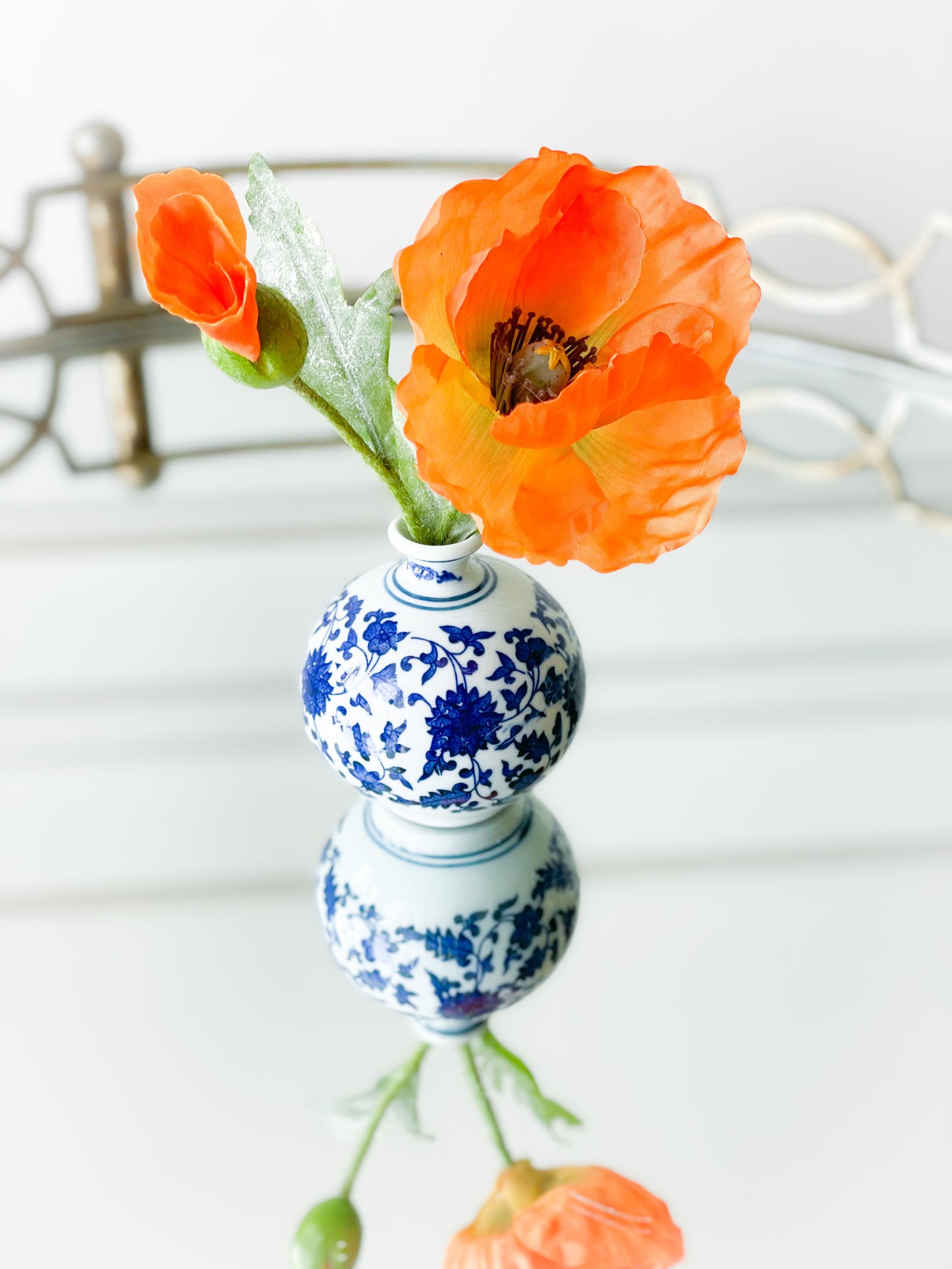 Orange Poppy In Chinoiserie Vase