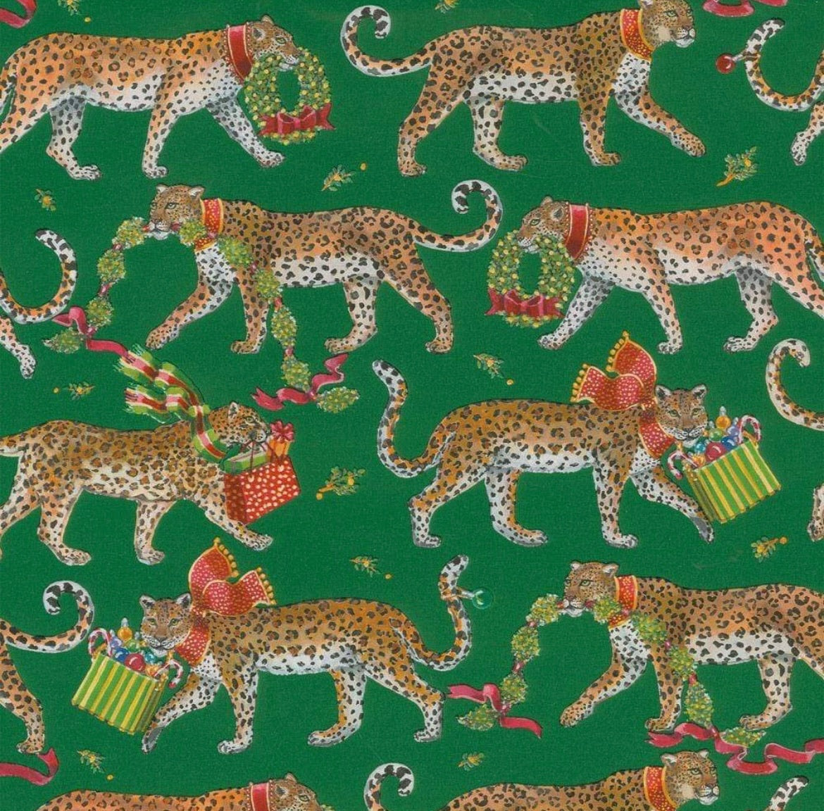 Christmas Leopard Green Wrapping Paper