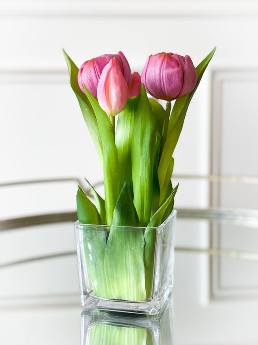Purple Tulips In A Glass Vase
