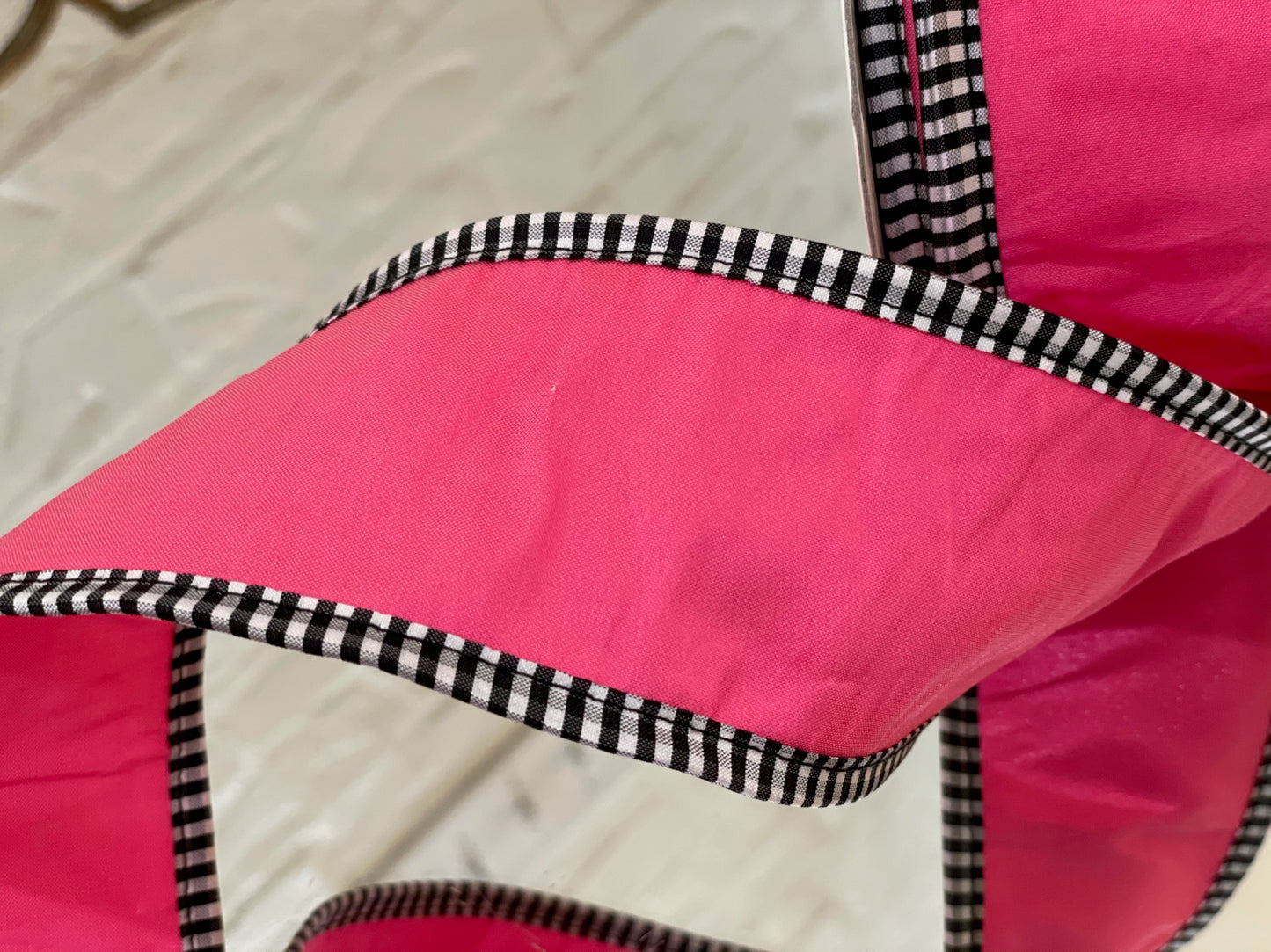 Hot Pink Taffeta with Black and White Gingham Ribbon