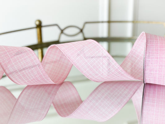 Light Pink Linen Willow Plaid Ribbon