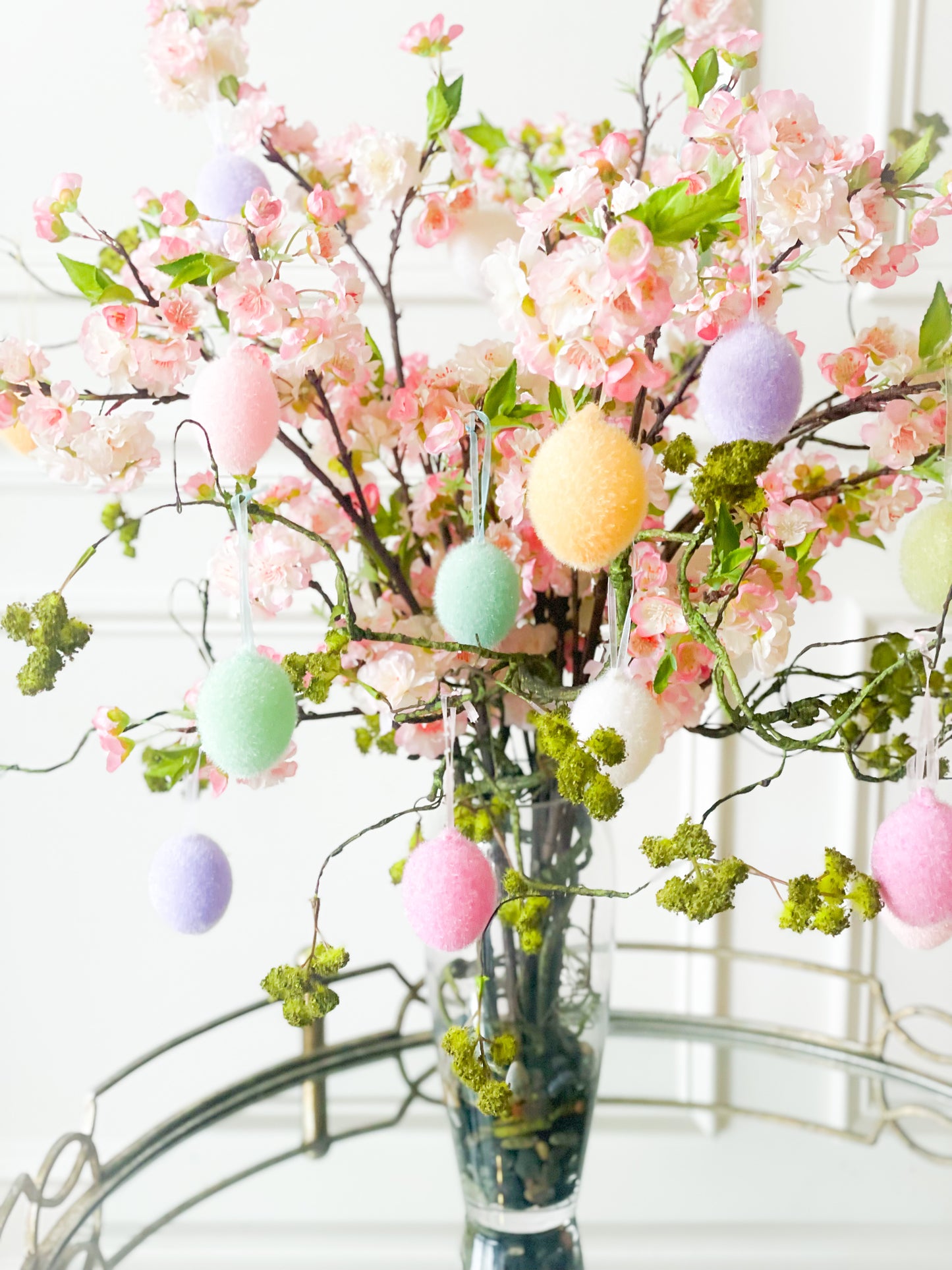 Set Of 8 Pastel Flocked Egg Ornaments