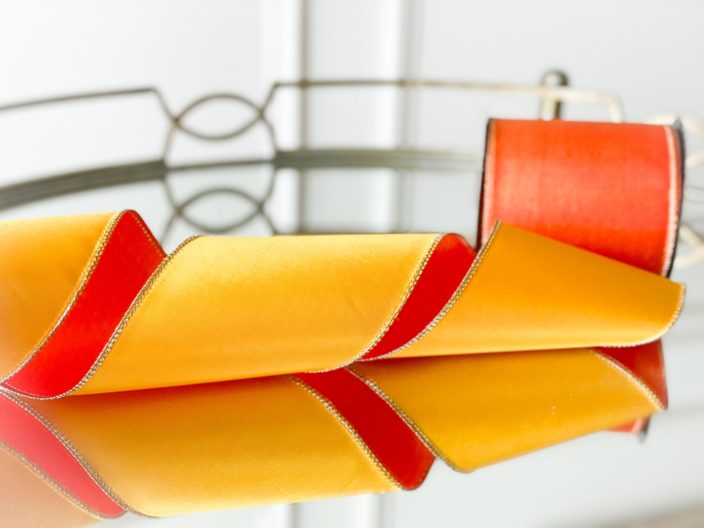 Orange Reversible Taffeta Ribbon With Yellow Back