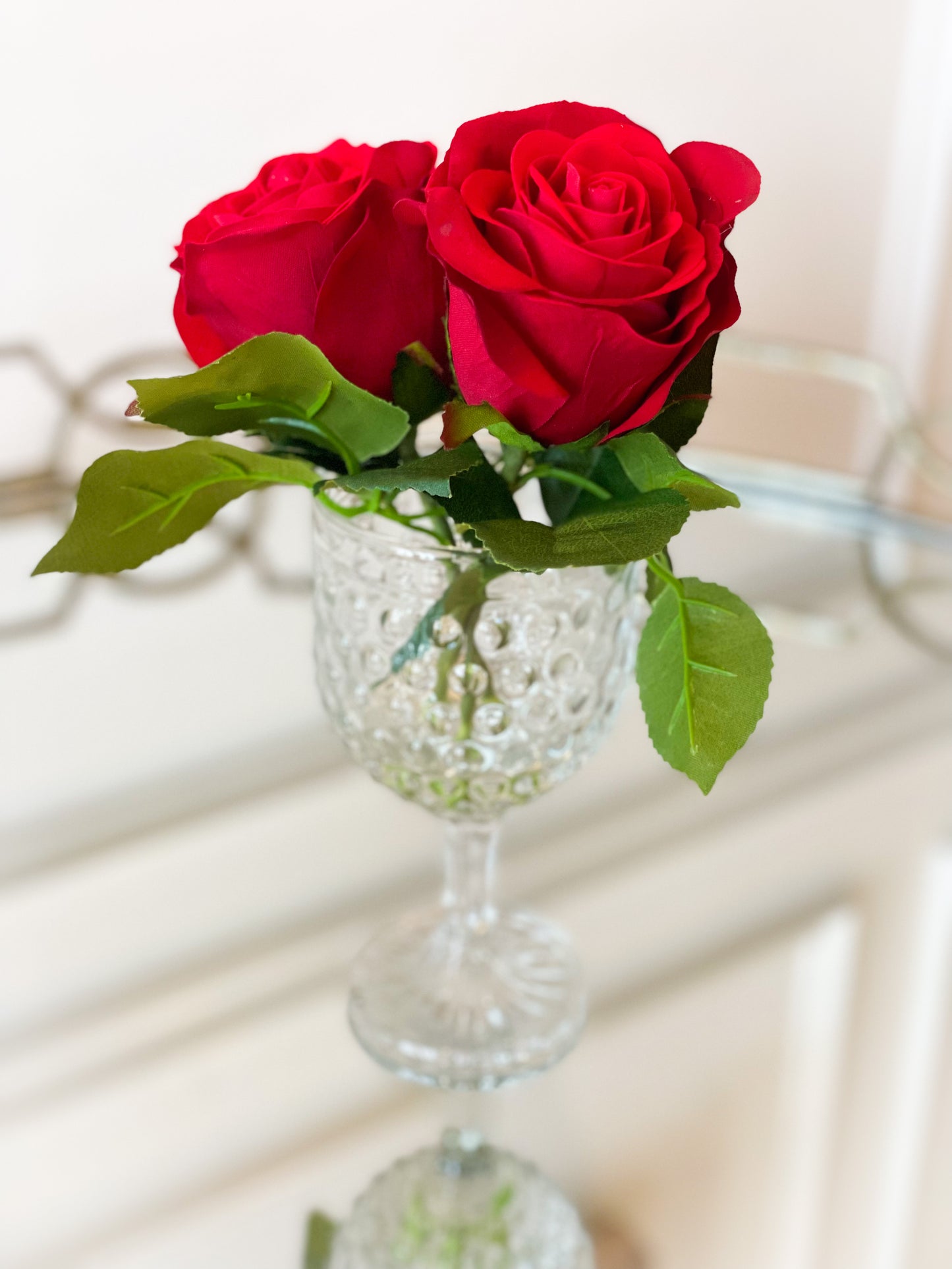 Red Velvet Roses In A Wine Glass
