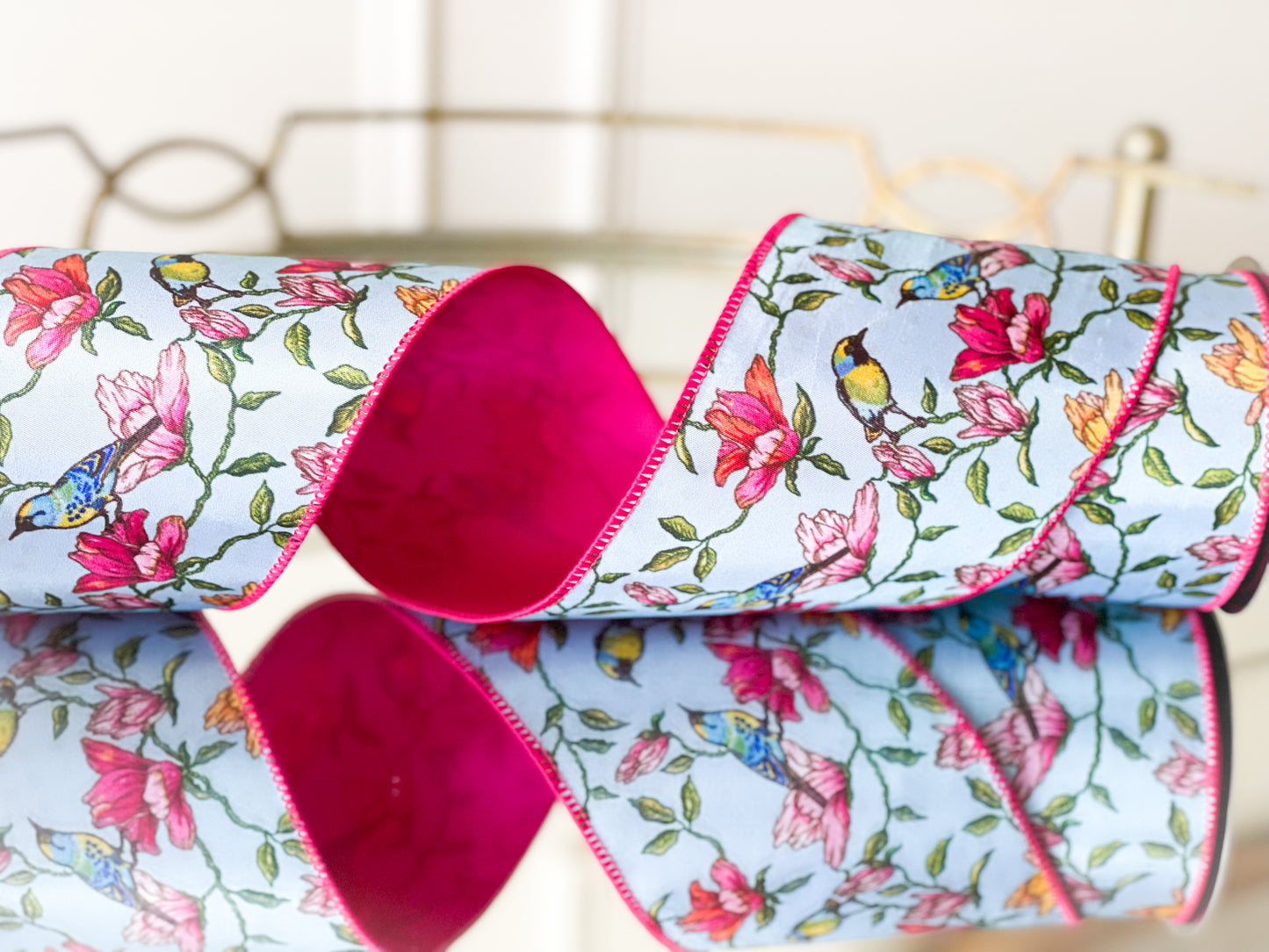 Song Bird Floral Ribbon With Fuchsia Back