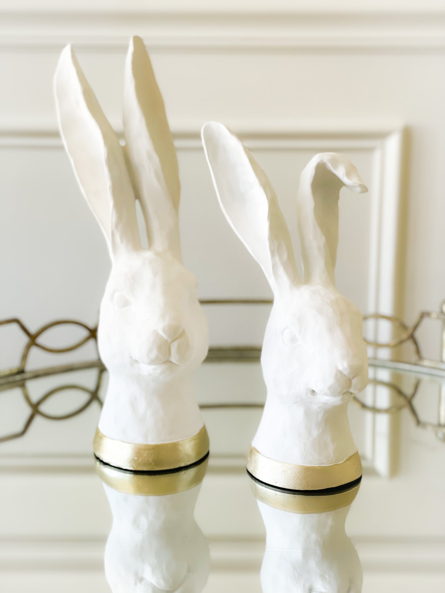 White Bunny Head With Gold Trim