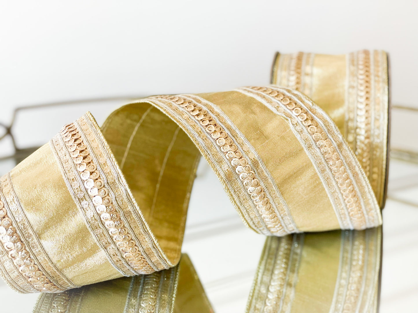 Soft Gold Sequin Trim Ribbon – Blanc Box
