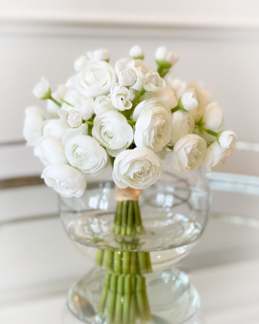White Ranunculus Bouquet In Glass Vase With Acrylic Water