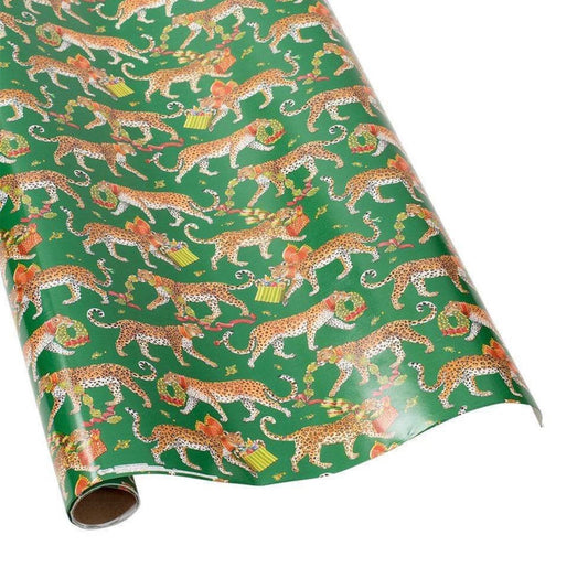 Christmas Leopard Green Wrapping Paper