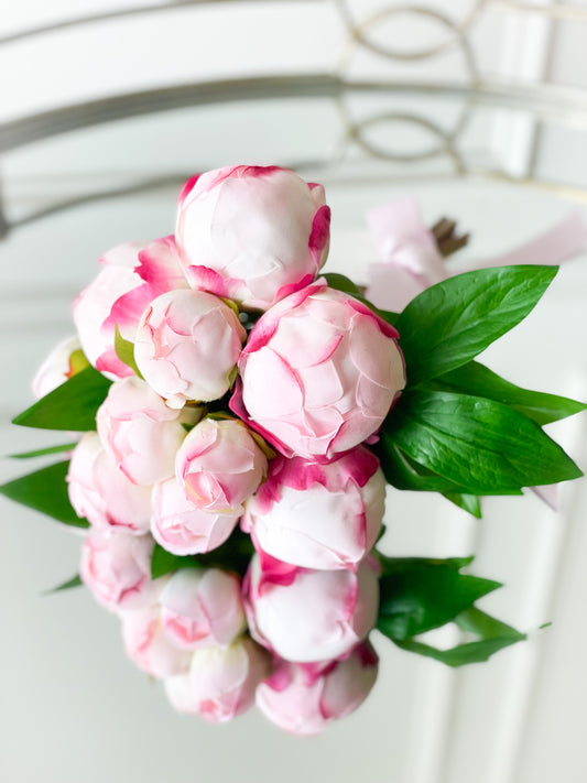 Light Pink Peony Bud Bouquet With A Satin Bow And Card