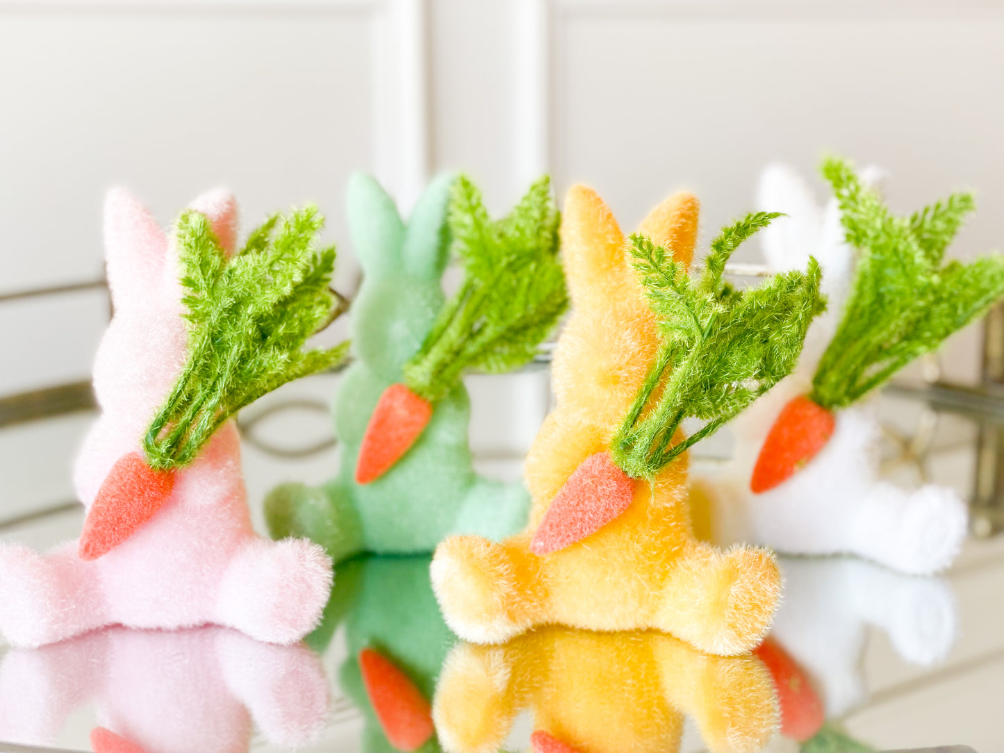 Set Of Four Flocked Bunnies With Carrot