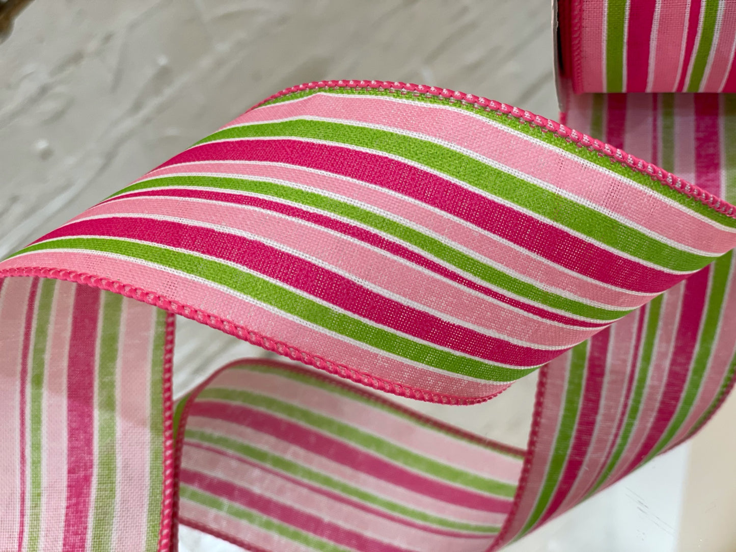 Pink Lemonade Linen Striped Ribbon