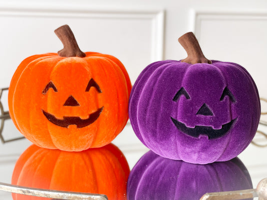 Set Of Two Flocked Jack-O-Lanterns Orange/Purple